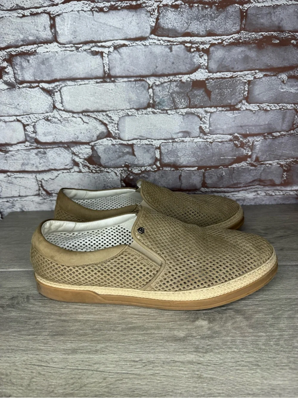 Baldinini Beige Suede Leather Perforated Sneakers Shoes Men’s Sz 45EU/12M US